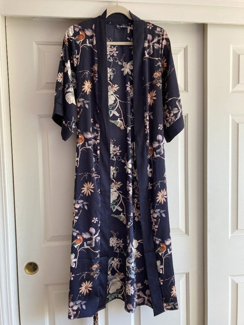 iCollection Bird Floral Print Polyester Kimono Robe Adult Full Length XS